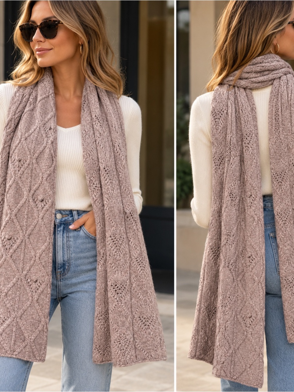 QUIET LUXURY Sutton Studio 100% Cashmere Cable Knit Scarf Wrap Bloomingdale’s